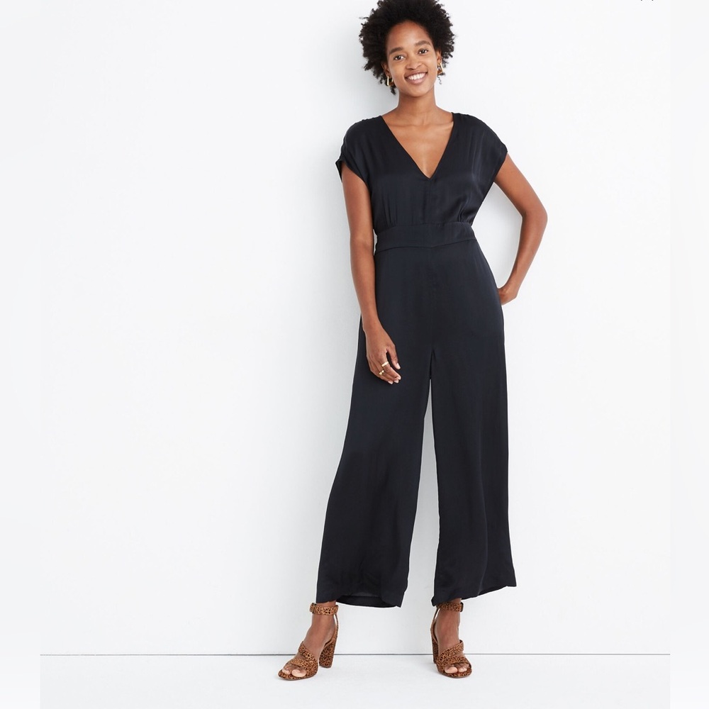 Madewell Satin Open-Back Jumpsuit Black